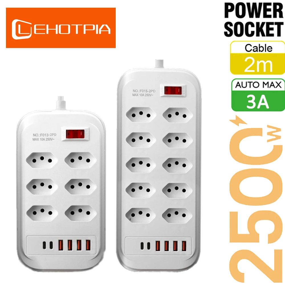 Brazil Plug AC Outlets Multitap Power Strip Line Filter Socket Extension Cord USB Type C Charger Network Adapter power strip