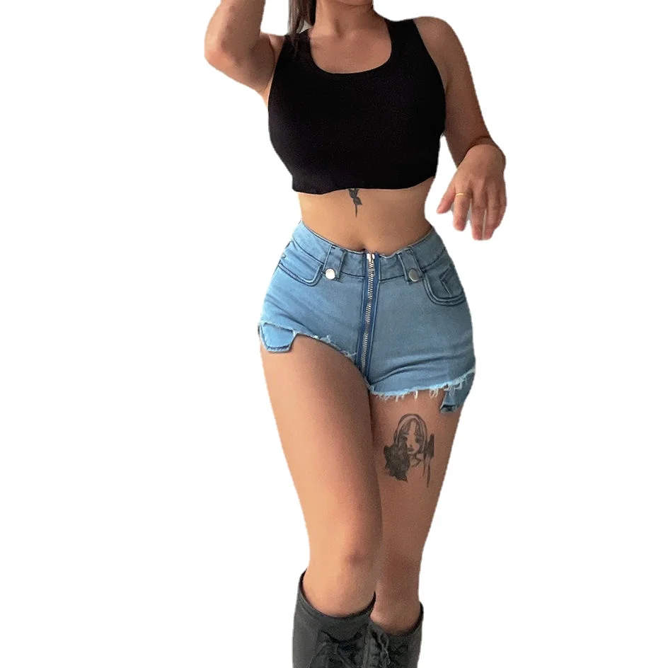 Hot Girl Open-Seat Pants Peach Hip Denim Stretch Short for women Sexy Hot Pants High Waist Zipper Denim Shorts Outdoor Sex Pants