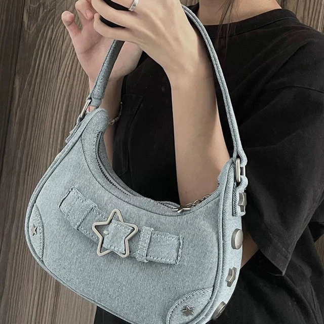 Star Shaped Denim Crossbody Bag Y2K - Kawaiienvy Denim Pink