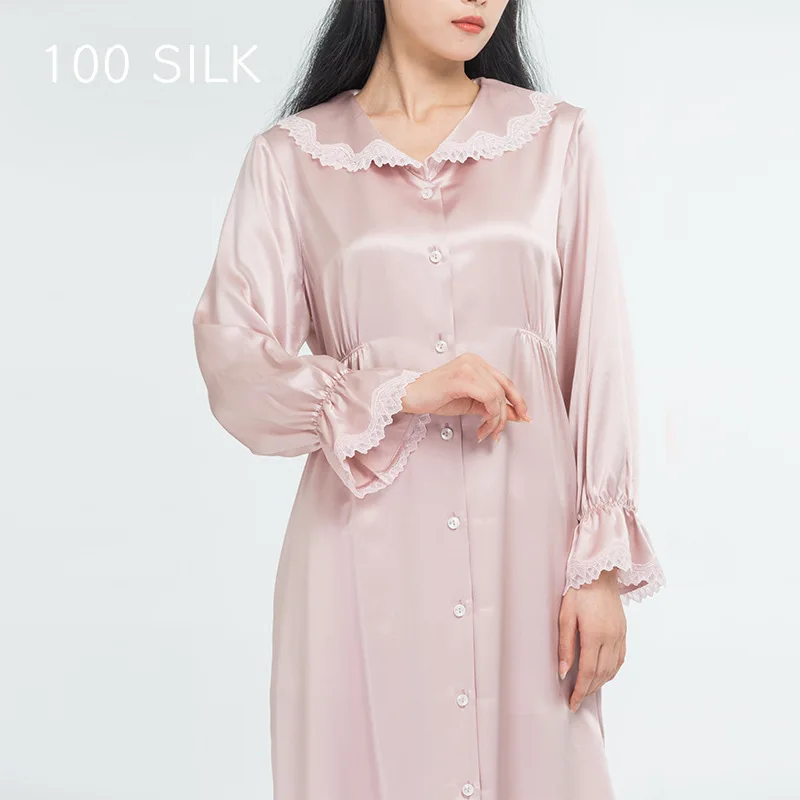 

Ночная сорочка из натурального шелка, женская элегантная ночная рубашка с длинным рукавом, одежда для сна из 100% шелка, домашняя одежда, роскошный халат 22 мм, женская одежда для отдыха