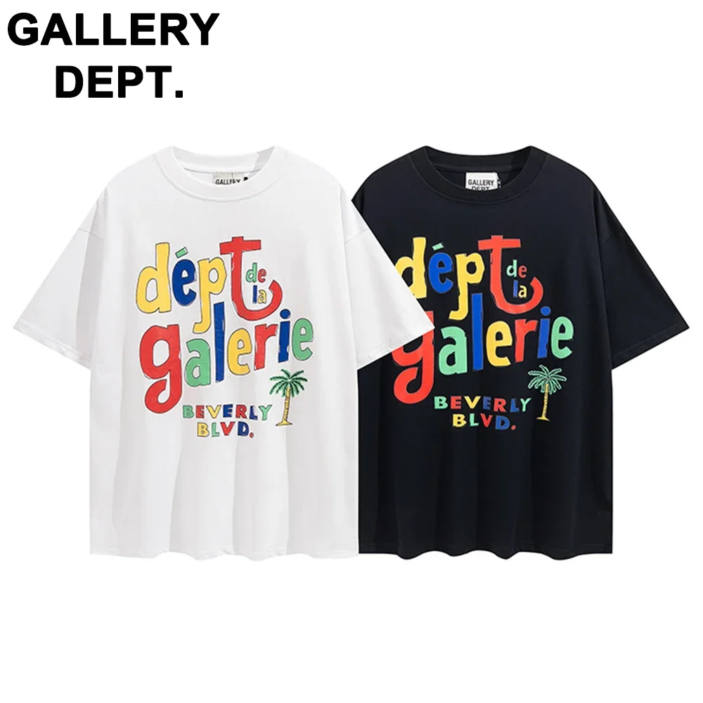 

2024 Tide Gallery Dept Colorful Letters Printed Street Men And Women With The Same Paragraph Loose Short-sleeved T-shirt