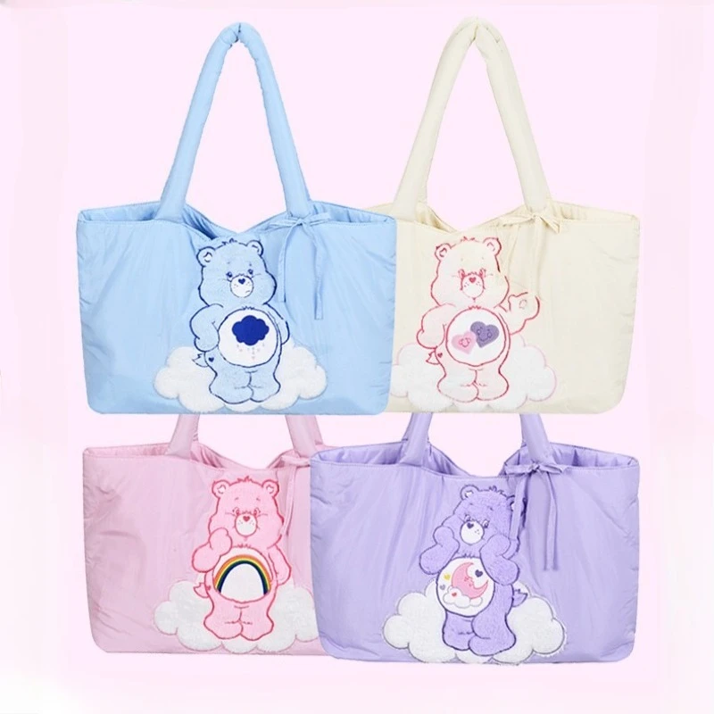 Genuine Carebear Rainbow Bear Quilted Cotton Shoulder Bag - Fashionable Large-Capacity Crossbody