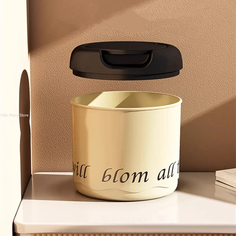 라이트 럭셔리 크림 스타일 뚜껑이 있는 데스크탑 쓰레기통, 기숙사 책상, 사무실 다기능 플립 커버 휴대용 미니 정리함