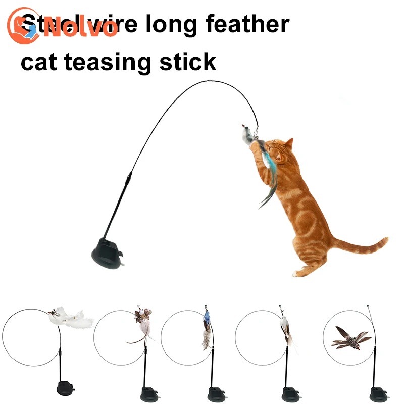 Cat Teaser Wand Dual Head Cat Feather Pole Toy With Fixed Buckle