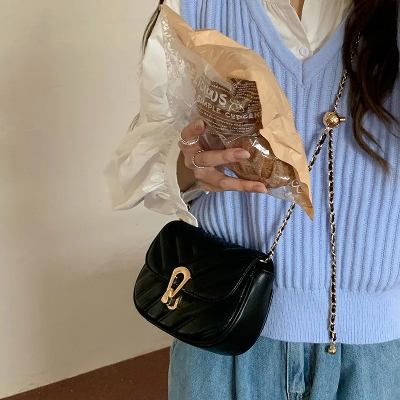 JIAERDI Sweet Chain Lock Shoulder Bags Women Exquisite Small Capacity Leather Crossbody Bag Ladies Elegant Gentle Underarm Bag