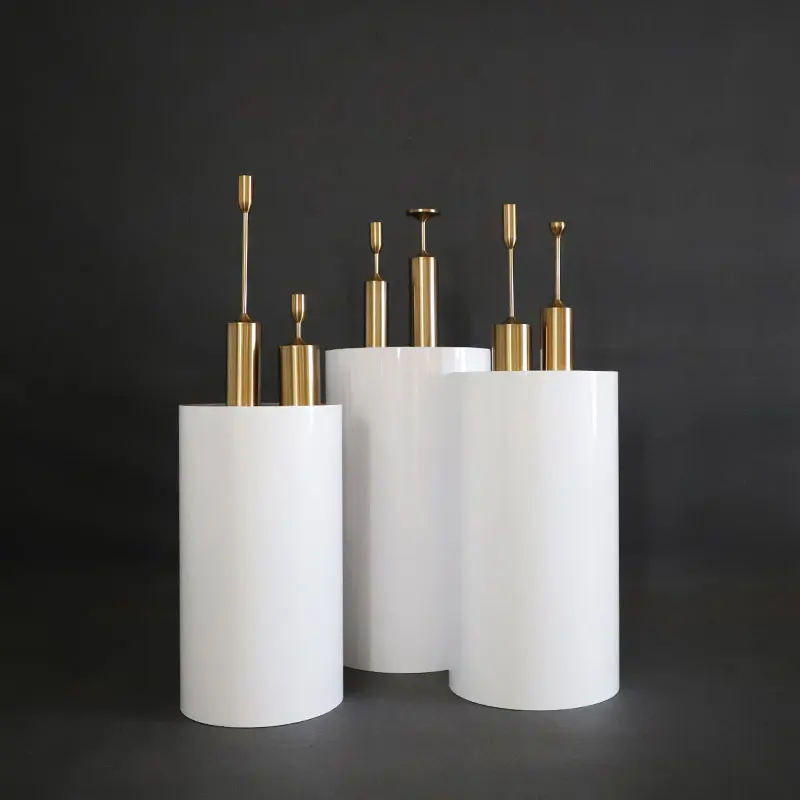 실린더 받침대 스탠드 화이트 3/5pcs 플린트 화이트 파티 디저트 테이블 케이크 스탠드 결혼식 장식을위한 받침대 철 열