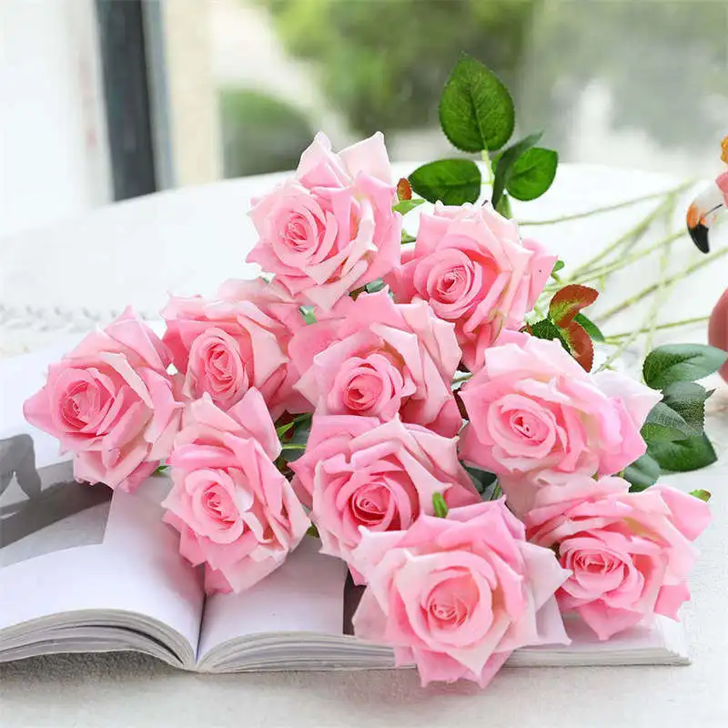 9pcs Romantic Artificial Flowers Beautiful Silk Rose Wedding Home Table