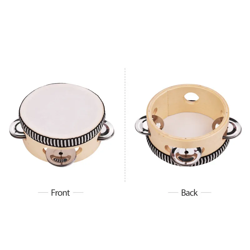 4 Inch Wooden Hand Tambourine with Metal Single Row Jingles Entertainment Musical Timbrel for Adults Kids Dancine Singing Party