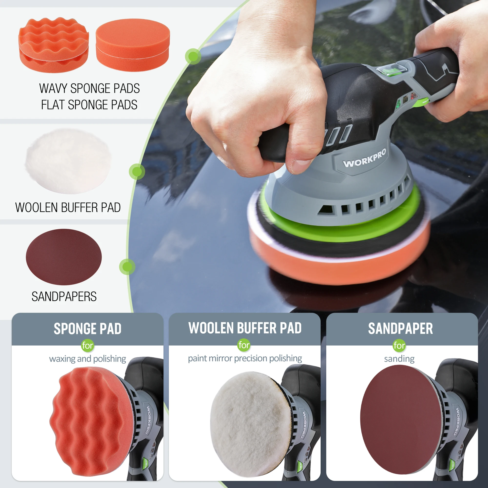 WORKPRO-Cordless Dual 12V Electric Dual Action Wireless Car Polisher Waxing Power Tools car polisher