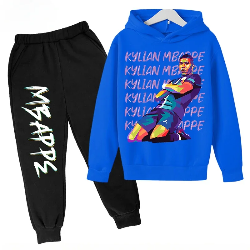 Conjunto de sudadera y pantalones con estampado de Mbappé para niños, primavera y otoño, conjunto de ropa deportiva de 2 piezas para niños y niñas, ropa para niños