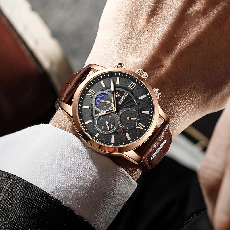 LIGE New Mens Watches Top Brand Luxury Leather Wristwatch Casual Quartz Watch Men's Sport Waterproof Clock Relogio Masculino+Box