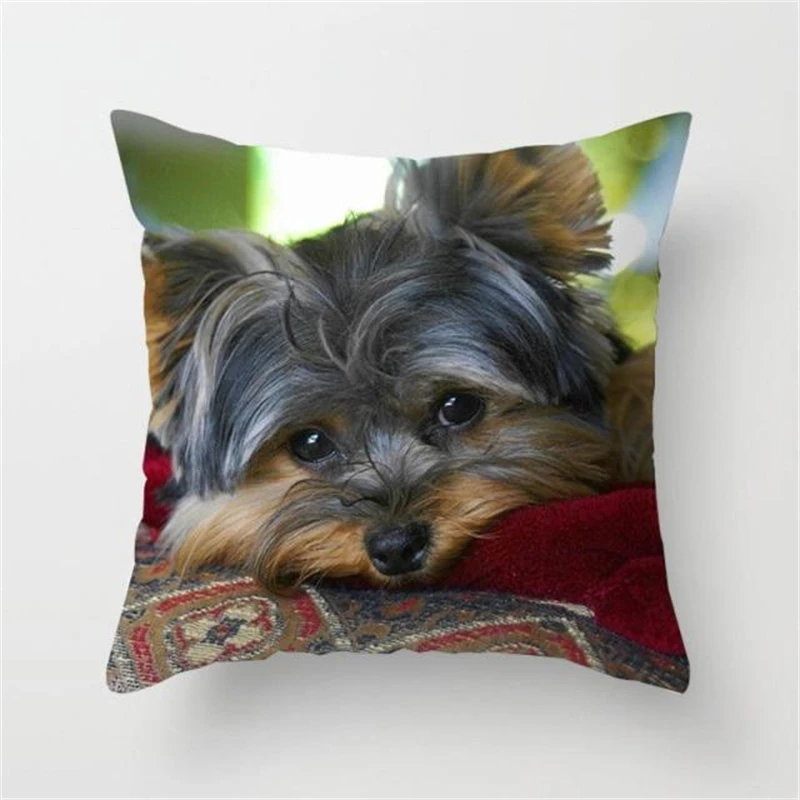 2022 Yorkie Bichon Frise Yorkshire Decorative Print Pillowcase Car Decor Cute Dog Cushion Cover Bedroom Sofa Waist Cushion Cover