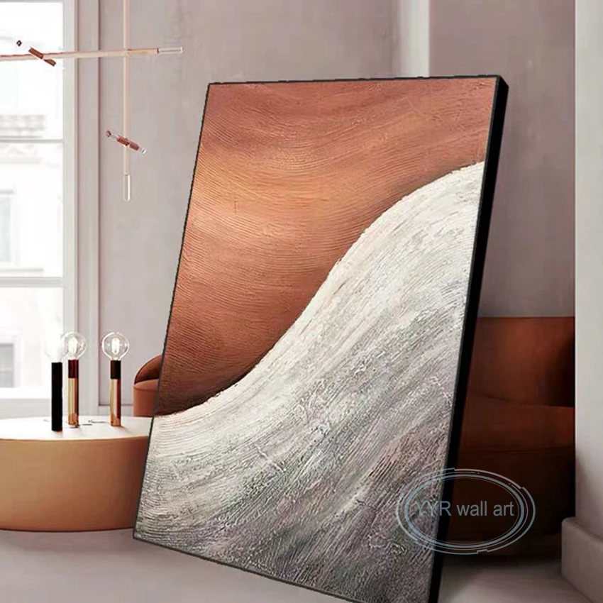 

Nordic Abstract Wall Poster Modern Minimal Handmade Oil Painting Orange White Art Canvas Living Room Bedroom Porch Custom Mural