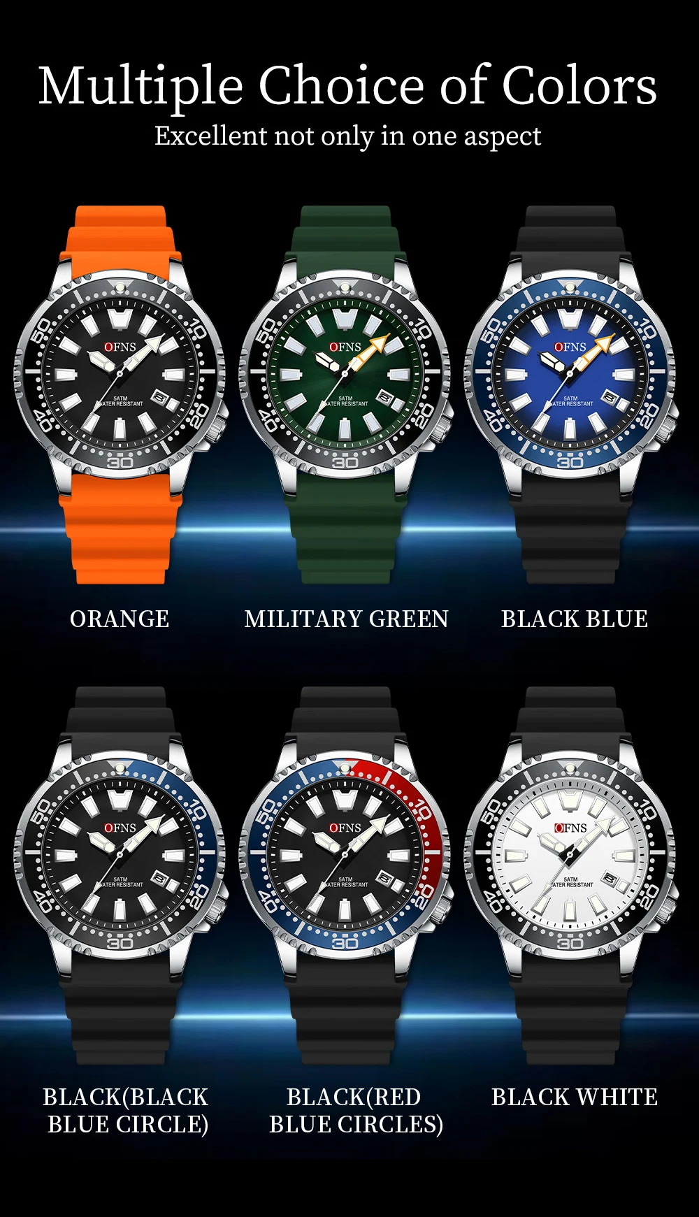 TYBERLEY Orologio da polso vintage da uomo, al quarzo, cronografo, con fasi lunari, cinturino in gomma, impermeabile, luminoso, casual, sportivo, Blu e nero, Classico