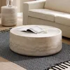 Round Coffee Table, 39.37” Tea Faux Travertine Textured Tables Fiberglass Side Tables End Table for Living Room, Apartment 1