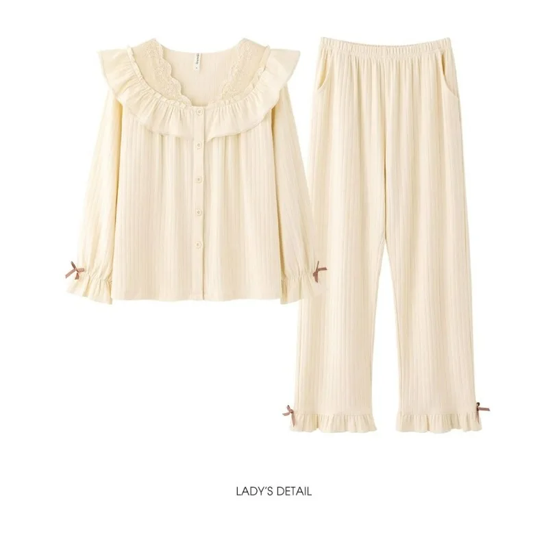 Couple Pajamas Sweet Women's 100% Cotton Long Sleeved Pants Loungewear 2024 New Spring Autumn Sleepwear Men's Home Furnishings