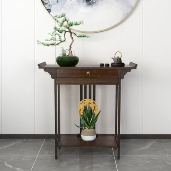 Wisfor Vintage Rustic Console Table Hall Console Table Luxurious Totem Decor with Pull Drawer & Shelf Living Room Furniture