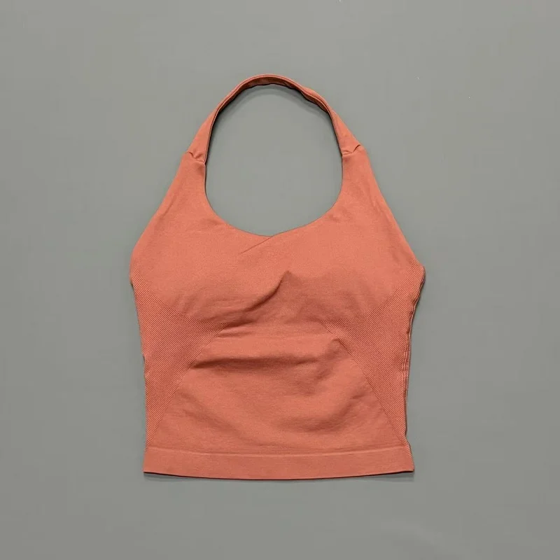 Seamless Push-Up Sports Halter Top with Removable Padding
