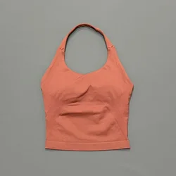Seamless Push - Up Sports Halter Top with Removable Padding - M (Purple Copper)