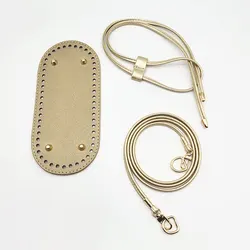 DIY Purse Making Kit with Chain, PU Leather Bucket Bag Base & Shoulder Strap - Craft Your Own Crochet Handbag Accessories Set (3 Pieces) (3Pcs Golden Oval)