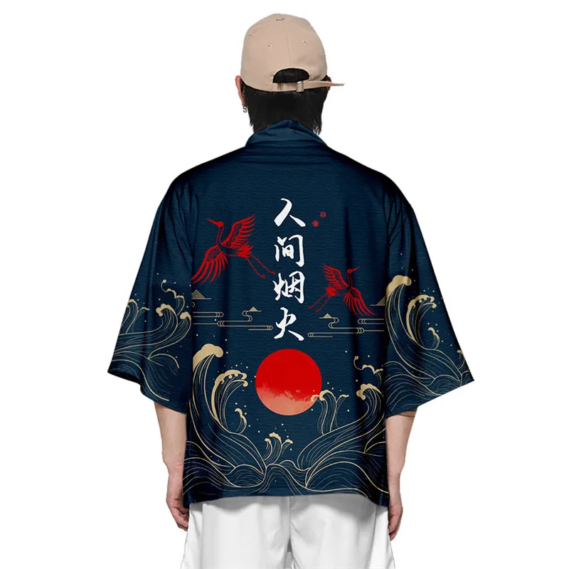 Sakura Flowers Print Yukata Men Women Fashion Cardigan Blouse Haori Obi Asian Clothes Harajuku Japanese Cosplay Kimono japanese kimono japanese kimono cardigan japanese kimono shirt