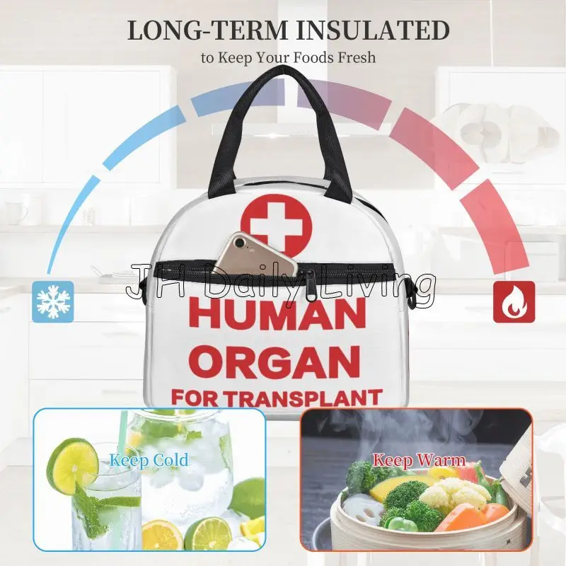 Funny Human Organ for Transplant Insulated Lunch Box Portable Reusable Cooler Tote Bag with Adjustable Shoulder Strap lunch bag,cooler bag