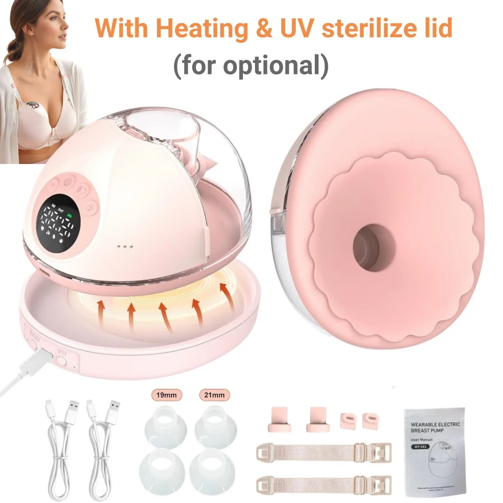 Wearable Breast Pump Electric Handsfree BPA Free With Heating & UV Sterilize Lid Optional Wireless Upgrade Breastmilk Extractors