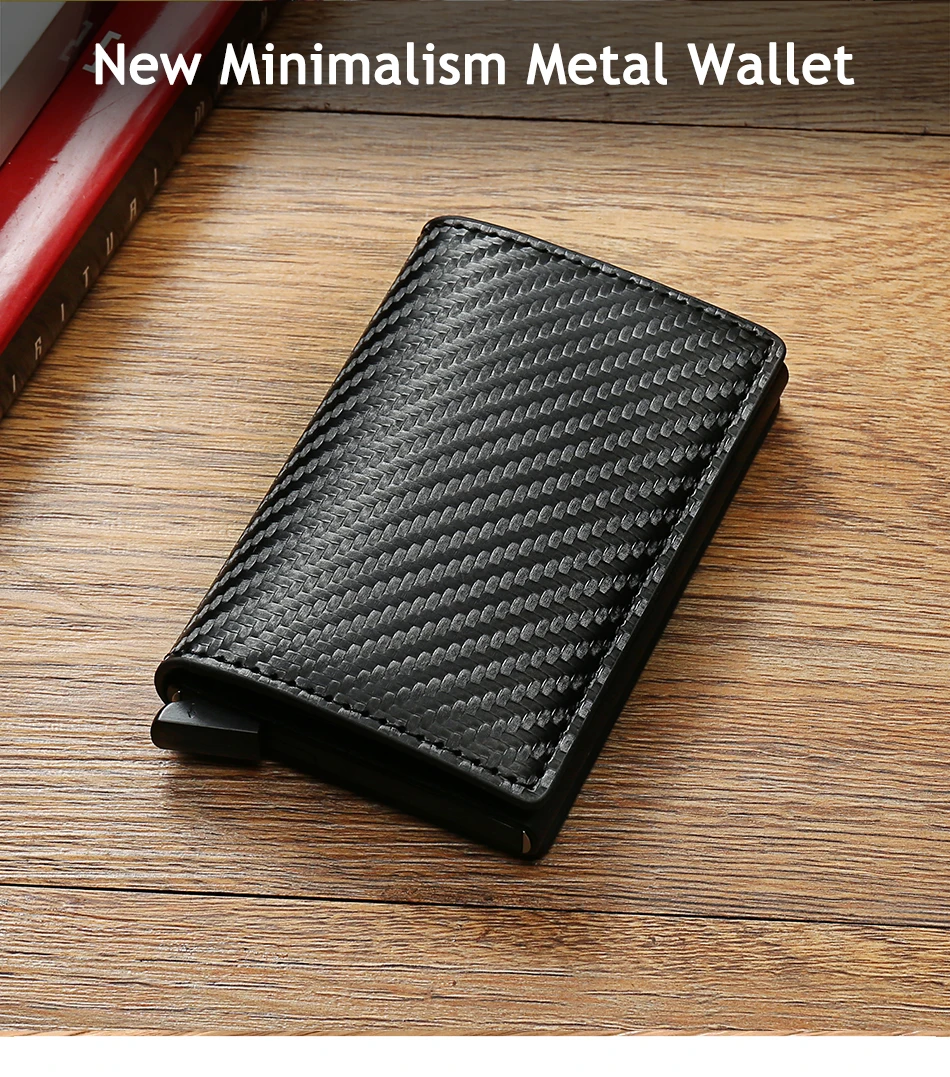 Sf72f6ab6d6b744b297aae94cc3936307X RFID Aluminium Men Wallet Card Holders Purse Carbon Fiber Men Business Slim Thin Smart Wallet Credit Cardholder Case Note Holder Mallzona