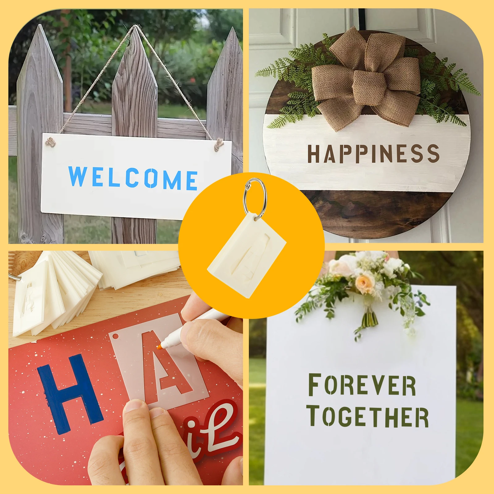 144Pcs Letter Painting Stencils Kit With Number 4 Sizes PET Alphabet Stencils Templates for Wood, Wall, Fabric, Rock Art Craft