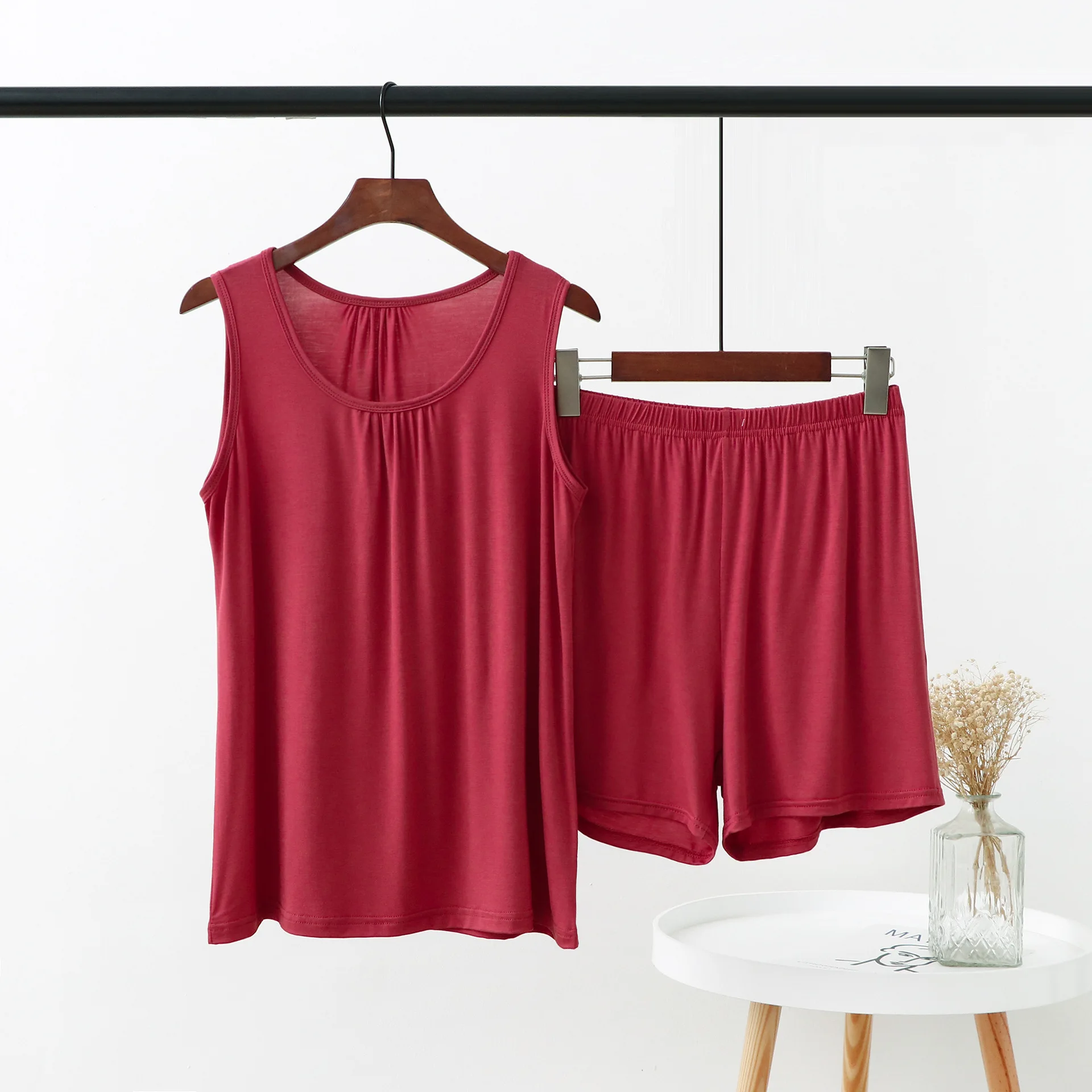 Фото Женский пижамный комплект Fdfklak XL-6XL, топ без рукавов + шорты, костюм из двух предметов, женская одежда для сна из модала и хлопка, женская пижама №4