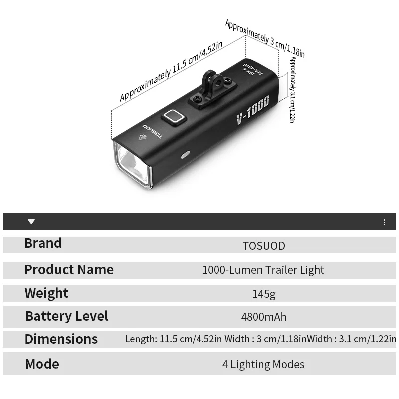 TOSUOD RH-0008 Bicycle Light 1500LM LED Front Headlight Quick Release - Image 6