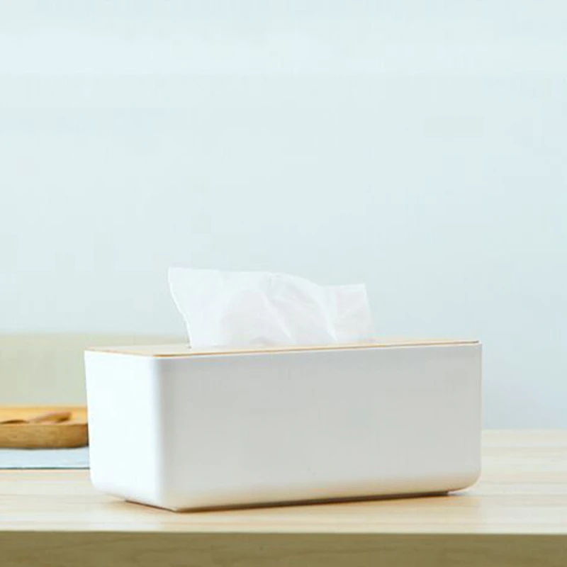 Plastic Tissue Box Wooden Lid Square Napkin Holder Container Wet Tissue Paper Dispenser Case Modern Home Car Organizer 5