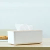 Plastic Tissue Box Wooden Lid Square Napkin Holder Container Wet Tissue Paper Dispenser Case Modern Home Car Organizer 5
