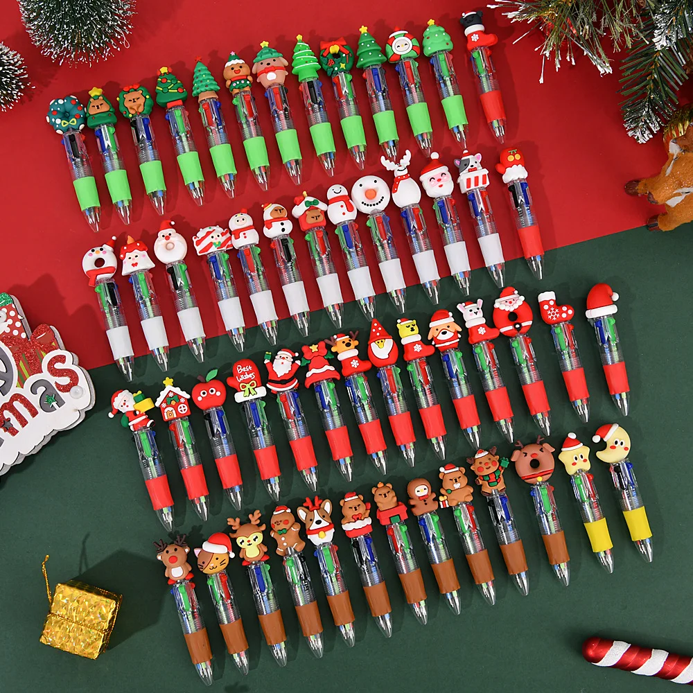10-30Pcs Cartoon Mini Four-color Christmas Ballpoint Pen Silicon Short ...