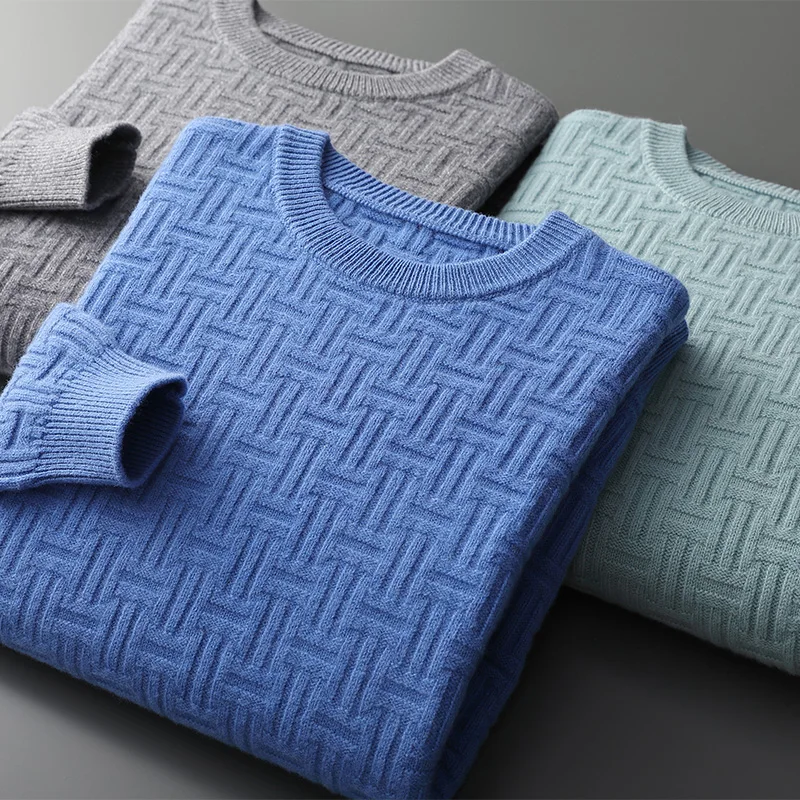 

Мужские свитера из 100% чистой шерсти, мягкий Повседневный плотный пуловер с круглым вырезом, зимние высококачественные Топы с длинным рукавом, 7 цветов, мужской джемпер
