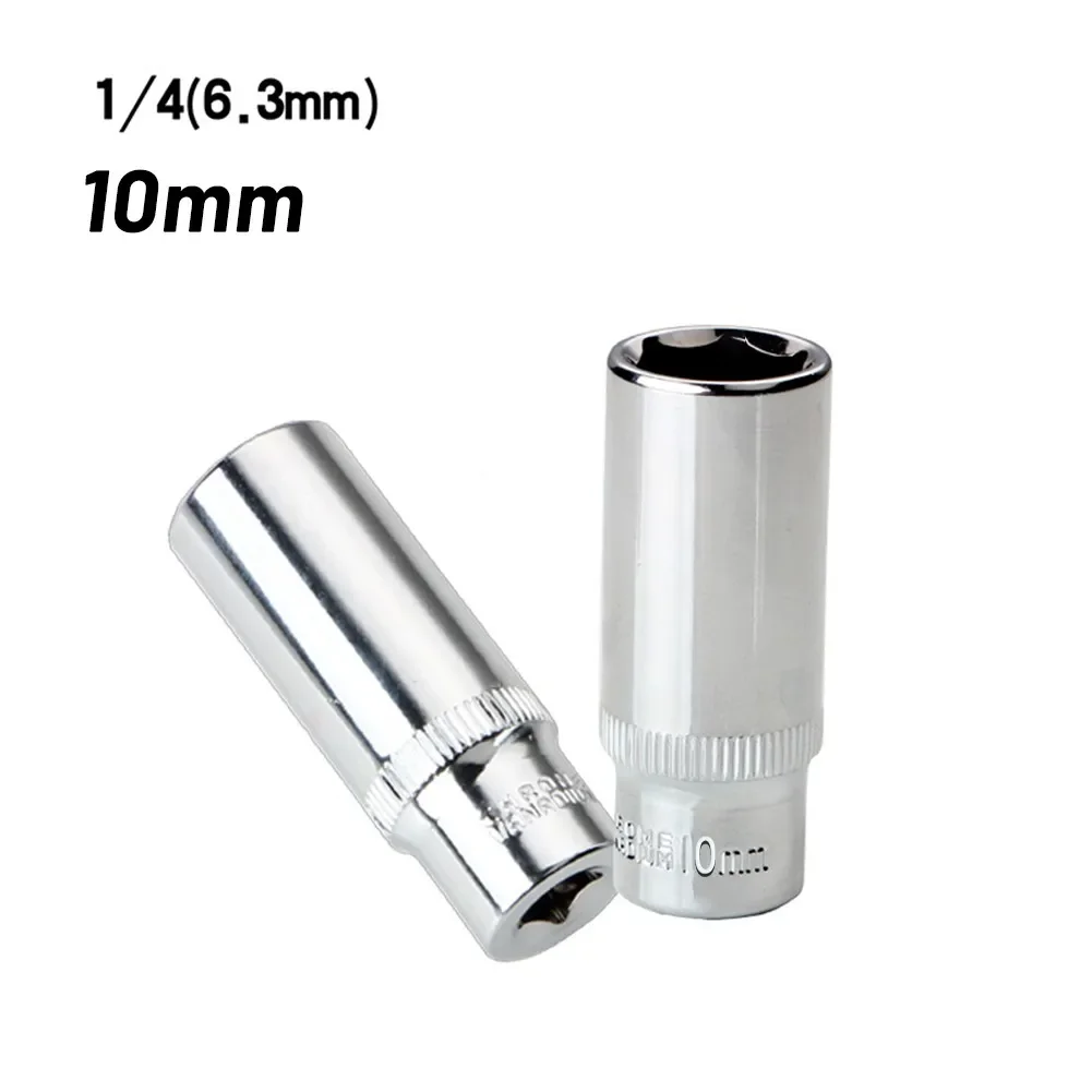 1/4 Inch Socket Set Adapter Square 6 Point Drive 10mm Deep Socket Repair Tools Attachment Torque Spanner Ratchet Wrench