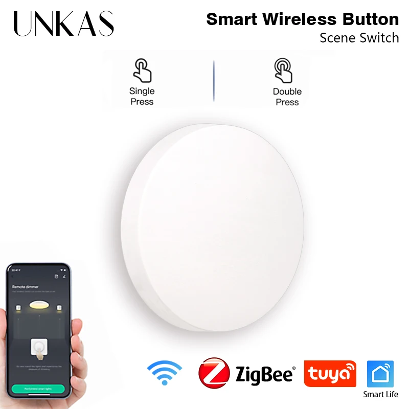 

UNKAS Tuya ZigBee Scene Switch Multi-scene Intelligent Linkage Wireless Button Remote Control Smart Home Work With Gatewa