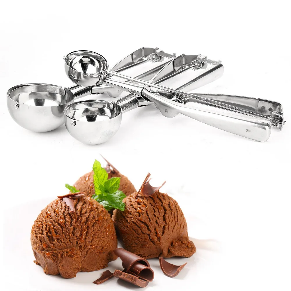 Description Picture 5 of itemIce Cream Scoop 4,5,6cm Stainless Steel With Trigger Cookie Scoop Spoon Frozen Cooking Tools Ice Cream Decorating Tool