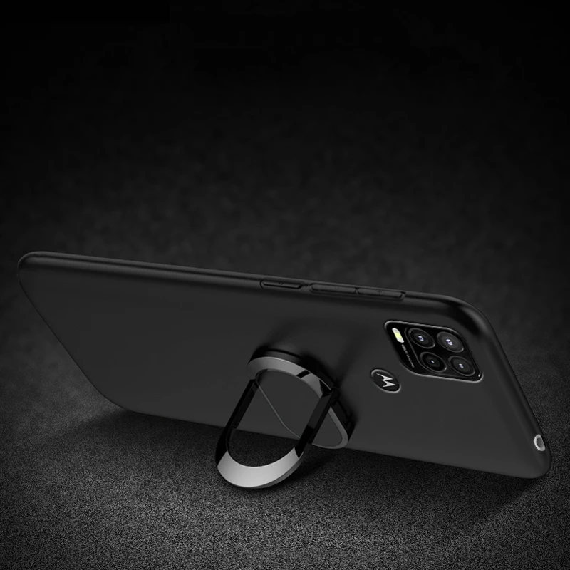 Sleek Black Silicone Case with Finger Ring for Motorola Moto G Stylus 5G - 6.8 Inch