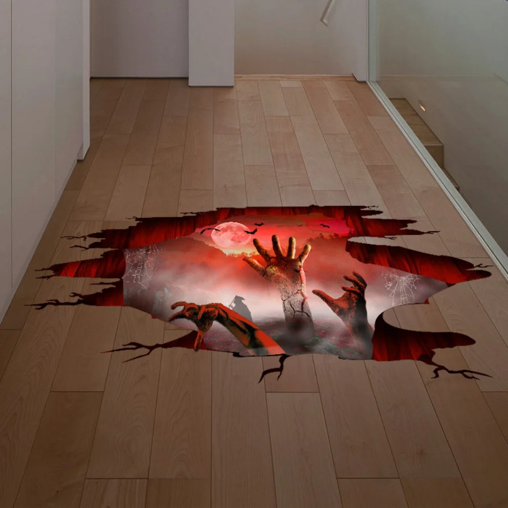 Halloween Floor Stickers Thrilling DIY Bat Moon 3d Ghost Self Adhesive Removable Wallpaper Horror Atmosphere Decoration