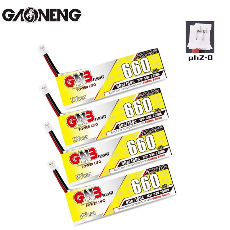 

2/4/10PCS Gaoneng GNB 1S 4.35V HV Lipo Battery 3.8V 660mAh 90C/180C For Emax Tinyhawk King Kong Ldarc TINY7 Drone PH2.0 Plug