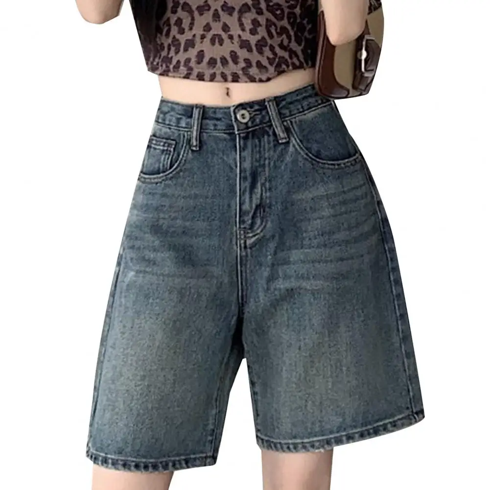 Bermudas De Cintura Alta Para Mujer, Casual, Ropa De Calle, Playa, Longitud A La Rodilla, Pantalones Cortos Largos Para Mujer, Entrenamiento, Verano, Retro, Azul, L