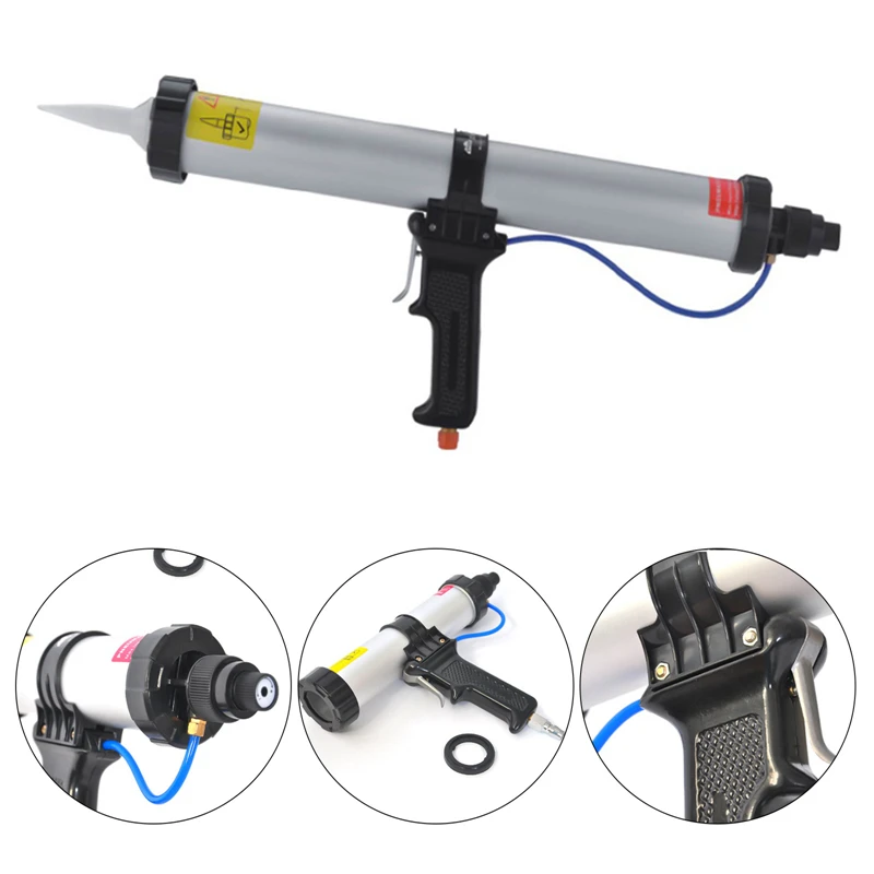 

600ml Sausage Pneumatic Caulking Gun Silicone Sealant Gun with 3 Transparent Glue Nozzles Air Rubber Gun Caulk Applicator Tool
