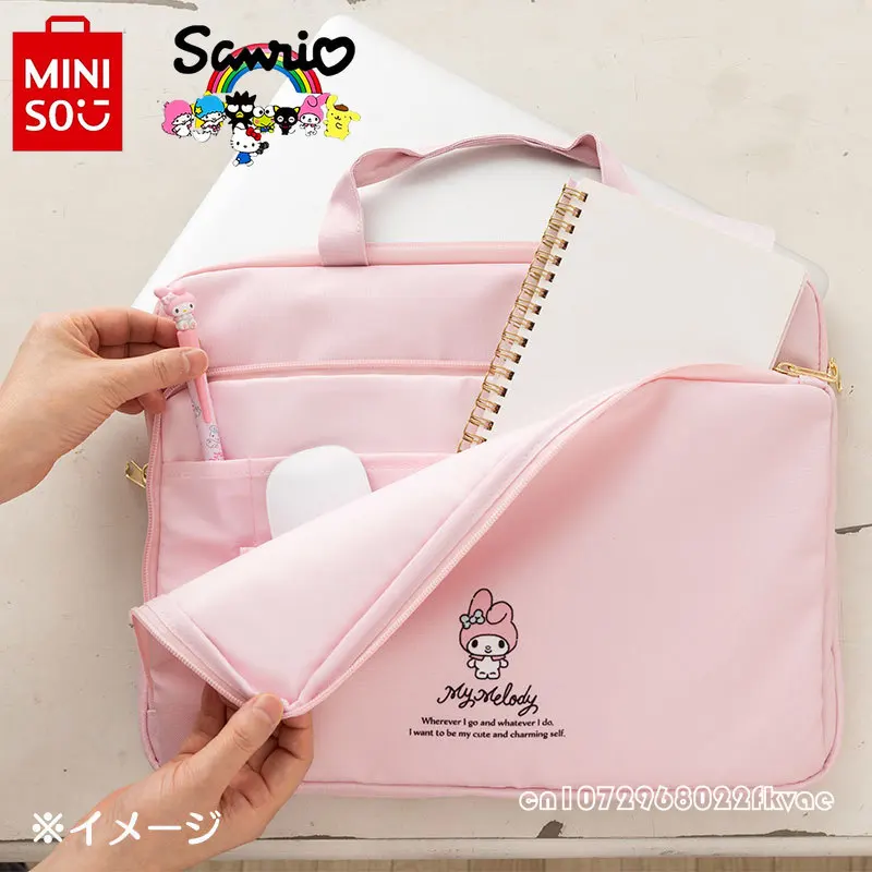MINISO 2024 New Women's Briefcase Fashionable High Quality Women's Laptop Bag Cartoon Solid Color Versatile Women's Storage Bag