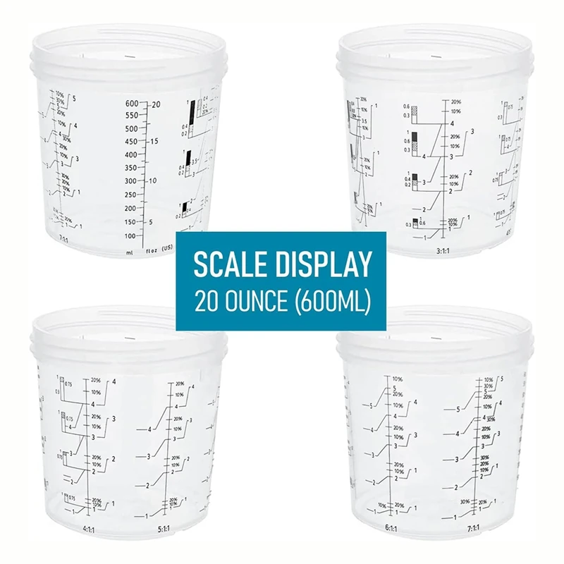 A98E-Paint Sprayer Mixing Cup,1.0 System(Not 2.0)-50Pcs 20 Ounce Kit -50 Cup Liners,50 Lids With Strainer,1 Hard Cup,20 Plugs