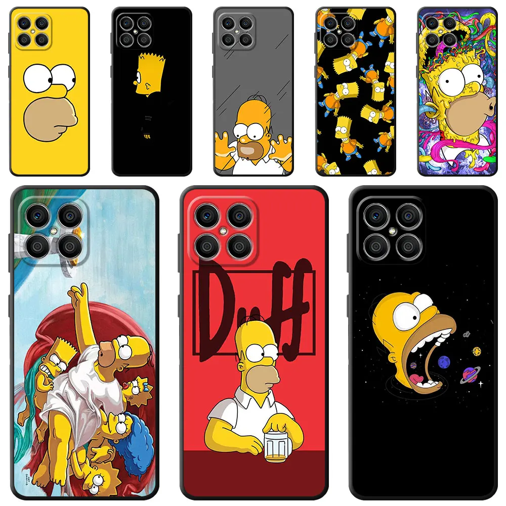 Funny Homer Simpson Case Per Honor 90 Lite 8X 20 70 X8 X8A X9A X7 X6 50 Magic5 Pro 4 Black Soft Phone Funda