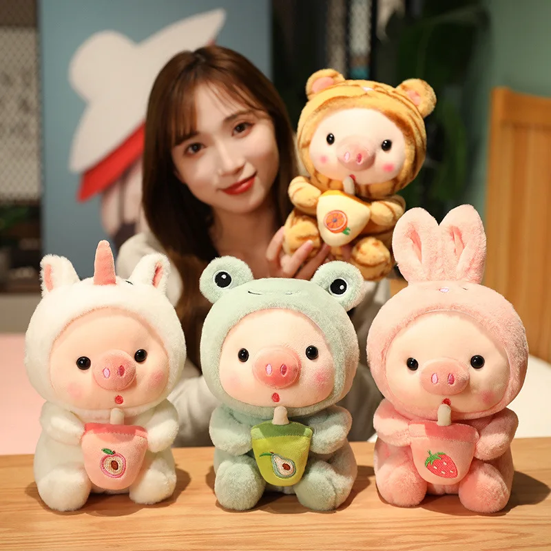 

1pc 25cm Cosplay Unciorn Frog Tiger Bunny Boab Tea Plushie Pink Pig Plush Toy Girl Cuddly Baby Appease Doll Birthday Gift