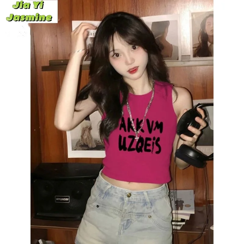 Pure Cotton Unique Design Vest for Women's Summer Dopamine Wearing Short Sleeveless T-shirt