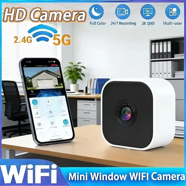 Mini caméra de fenêtre remplaçant les caméras extérieures, caméra WiFi 2,4/5 GHz, résolution 3MP, vision nocturne couleur intégrale via la fenêtre 1