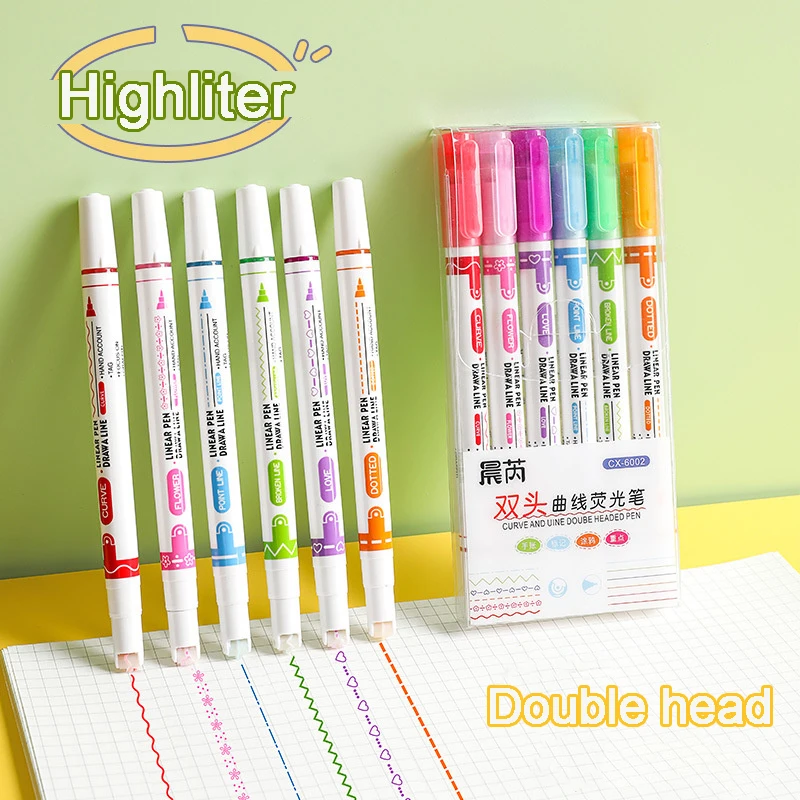 3/6pcs Kids Writing Curve Line Pen Stationery School Supplies Journaling  Colored Pens Note Curve Line Marker Curve Line Highlighter Pen Fine Point  Pen Fine Tip Markers A 6PCS 